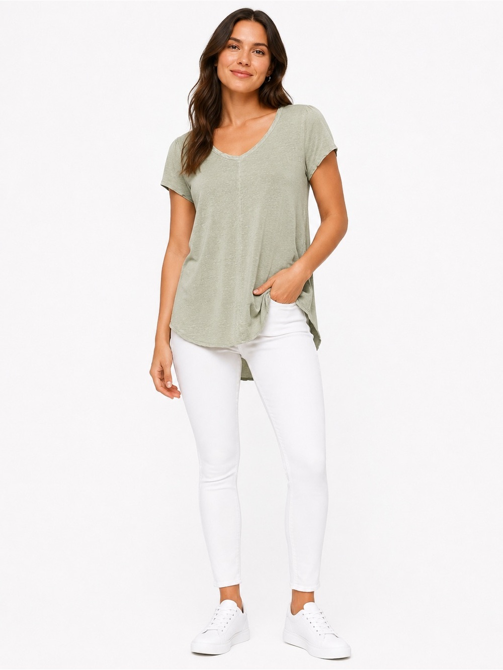 Tahari Pale Sage V-Neck Tee